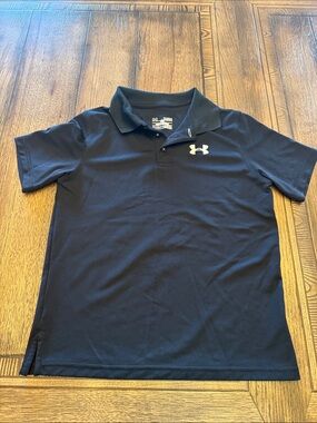 Under Armour Black Polo with White Logo - Kids